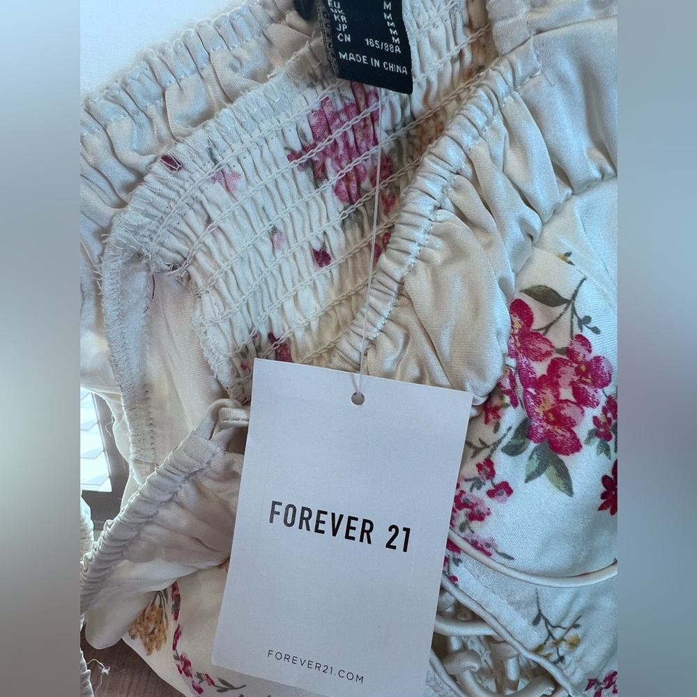 Forever 21 Floral Lace-Up Corset  M Cream and Pink Y2K Coquette Fairygoth Satin - Picture 6 of 9